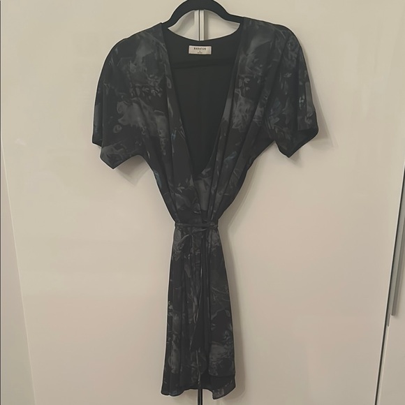 Black with Floral Designs Women's Mini Wrap Dress - Picture 1 of 2